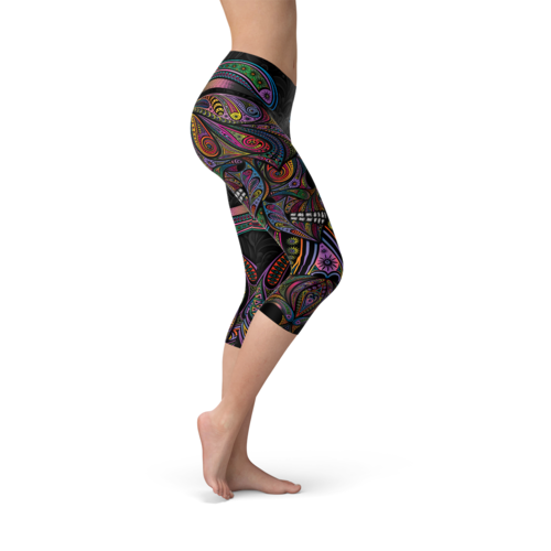 Leggings - Aboriginal & Sugar Skull Capri Leggings